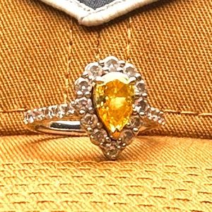 Fancy Vivid Yellow Diamond Engagement Ring Pear Shaped Halo 14K White Gold IGI
